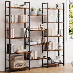 5 Tier Bookshelf, Industrial Large Bookcase with 14 Open Display Shelves, Large Etagere Bookshelf,Wide Book Shelf Book Case for Home & Office, Brown