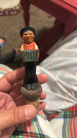 Vintage Hand-Carved Wood Bottle Stopper Figurine