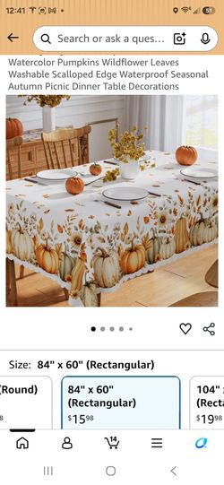 Fall autumn watercolor pumpkin tablecloth 60X84" rectangle
