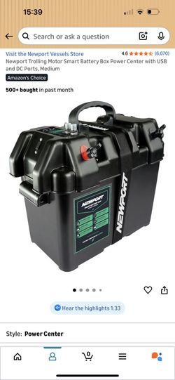 Newport Trolling Motor Smart Battery Box Power Center with USB and DC Ports, Medium