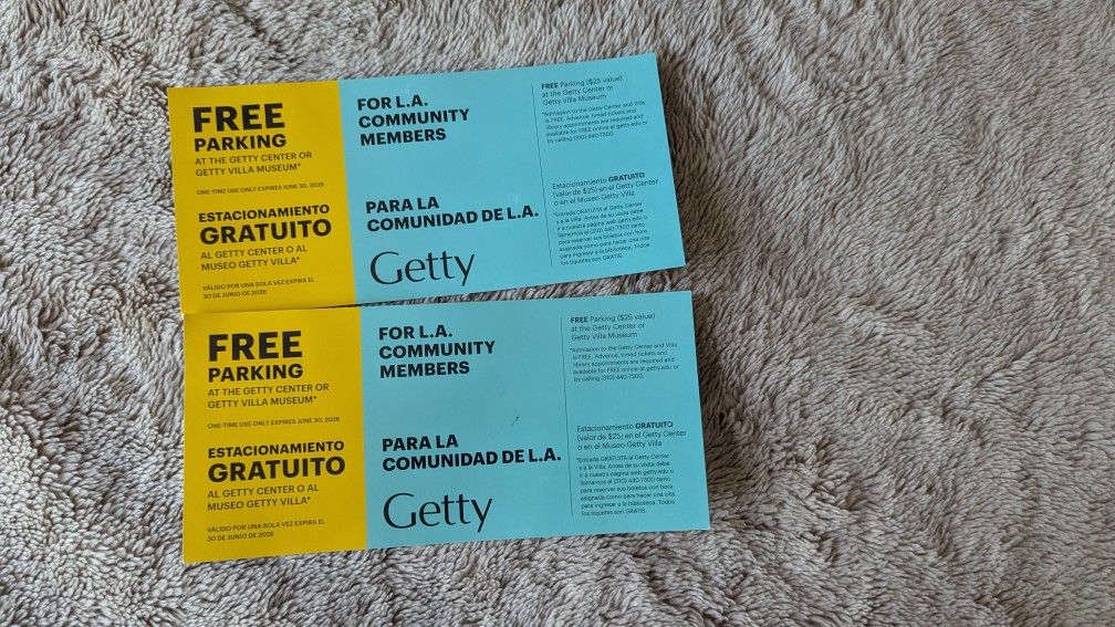 Two Getty Museum Parking Pass Expiration June 2026