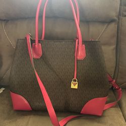 Michael Kors Dark Brown And Hot Pink Large Purse