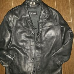 Guess Heavy Leather Coat Jacket Medium 