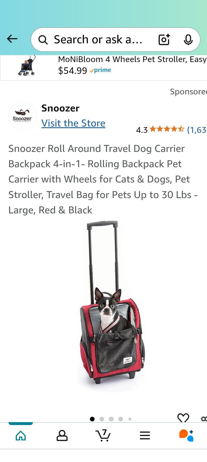 Snoozer Roll Around Travel Pet Carrier 4-1 Backpack Size Medium