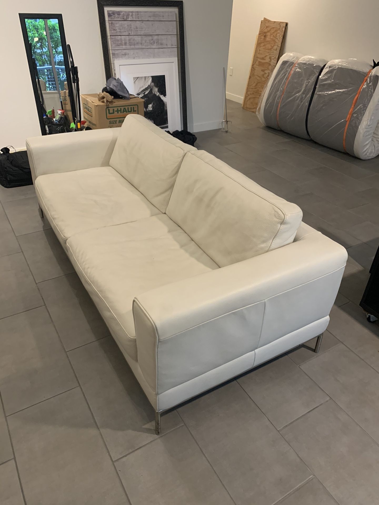 Modern White Leather Couch