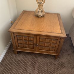 Vintage 1960s Solid Wood End Table With Storage 