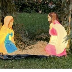 4- Large Manger Blow Molds W/ Baby Jesus 