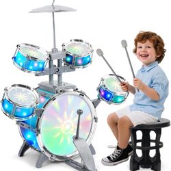 Drum Set for Kids 1-3, Jazz Drumset for Toddler 3-5 Vibrant Aurora Light with 5 Pcs High Drums, Musical Instruments Toy for Age 5-7 Year Old Boys Girl