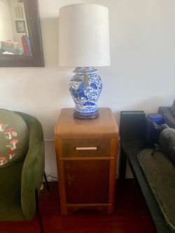 Art Deco Waterfall Nightstand-1940's Small Wood Art Deco Cabinet Table