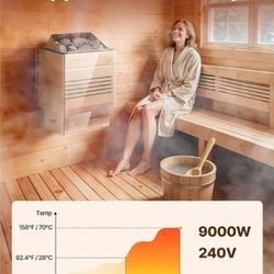 VEVOR - Calefactor de sauna, estufa eléctrica de 9 kW y 240 V, para baño de vapor seco, con soporte pretaladrado, para saunas de 317.8 a 459 pies cúbi