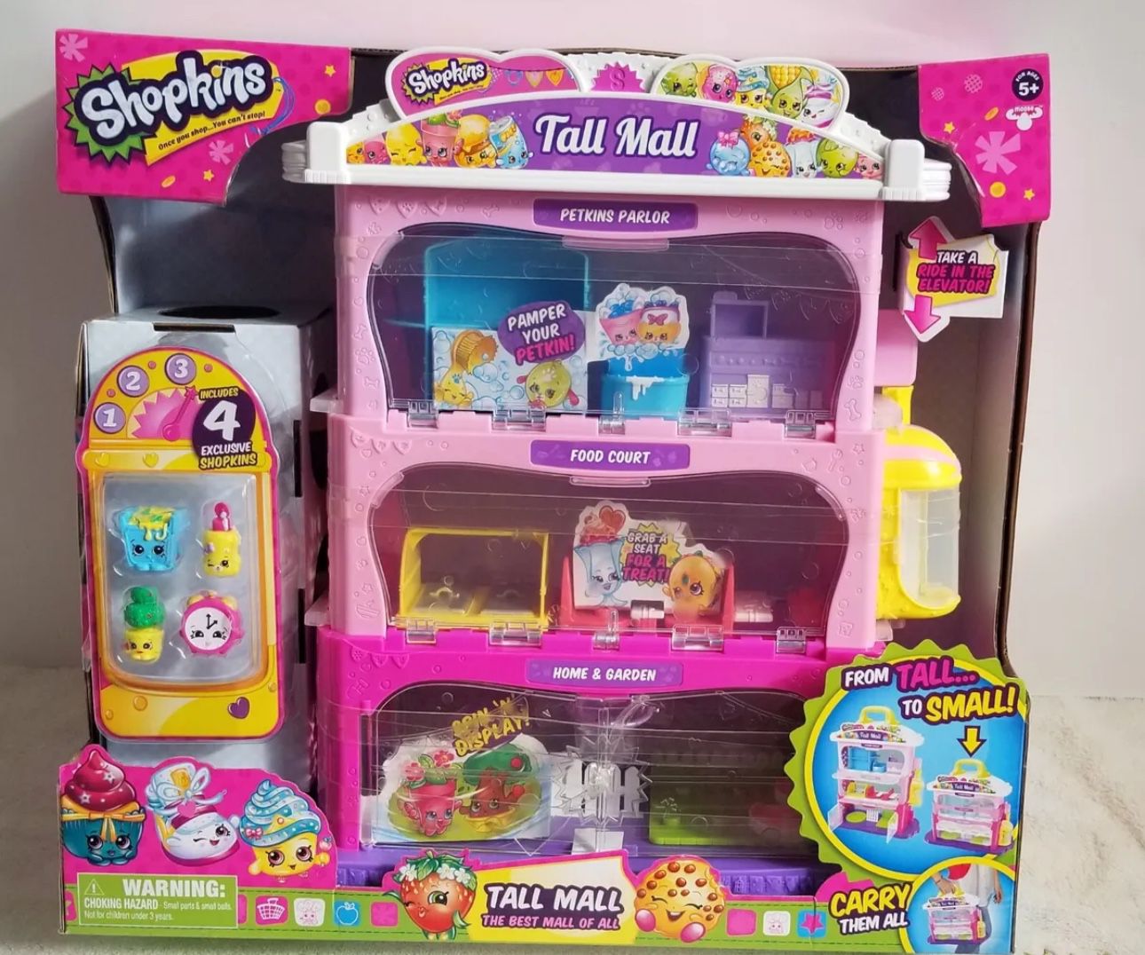 Shopkins Tall Mall Playset with Elevator and  4 Exclusive Figures Toy New in Box