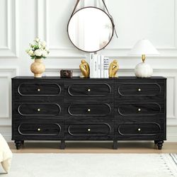 Black 9 Drawer Fluted Dresser