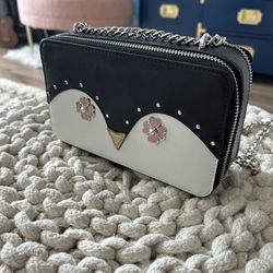 Kate spade chain double zip crossbody penguin frosty black and white