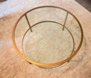 35” Round Gold & Glass Coffee Table – Excellent Condition