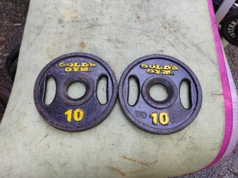 PAIR  OF  10LB.  GOLDS  GYM  PLATES