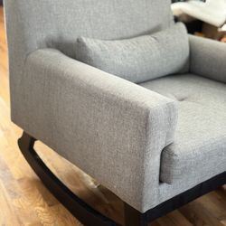 Gray Linen Contemporary Rocking Chair with Pillow