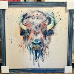 Rustic solid wood frame Colorful Buffalo print on Fabric Wall Art decor Size: 38.5” X 38.5”
