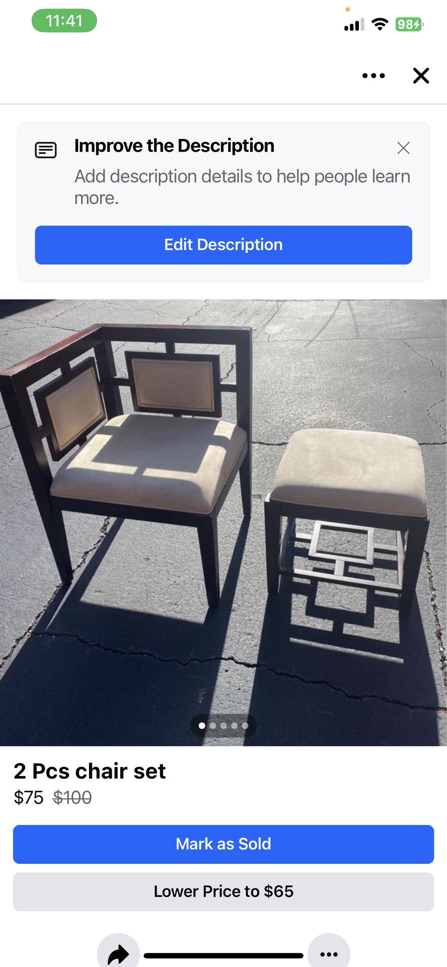  Wooden Chair & Ottoman Set