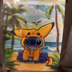 Stitch with Pokémon Hoodie 3D Holographic Lenticular Poster