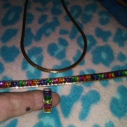 925 Sterling Silver.. Set.. Ring Bracelet .  Necklace.  Over 65 Gram