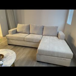  Bonaterra Sand Beige Fabric 97" Sofa with Reversible Chaise | Track Arms