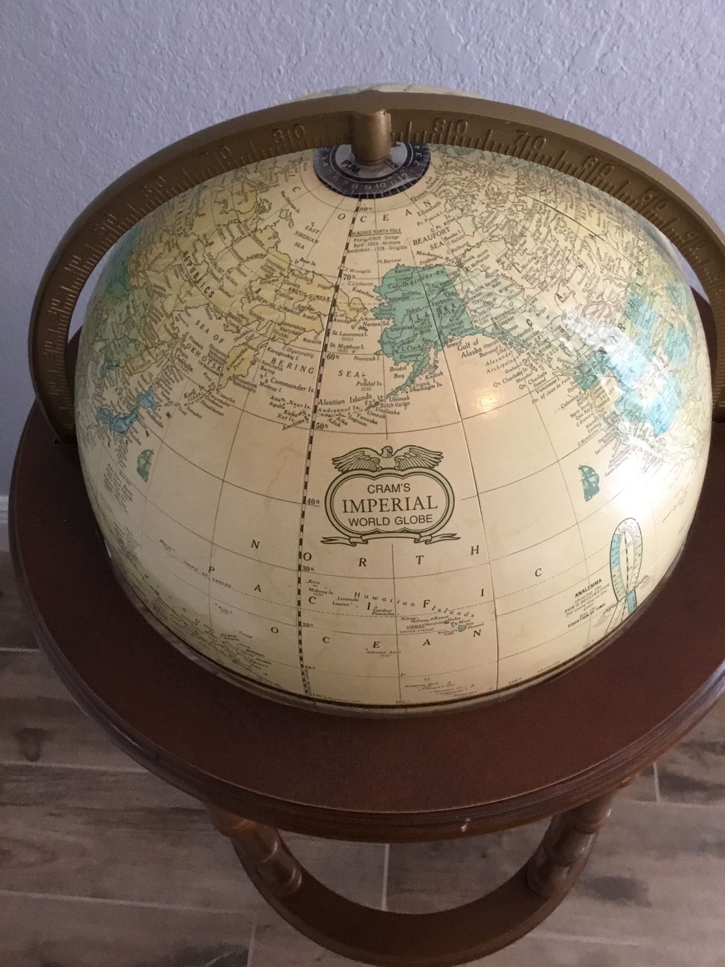 Vintage Cram 12 inch Imperial World Floor Globe Powell Wood Floor Stand 36 inches Mid Century Decor