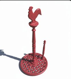 Cast Iron Red Rooster Paper Towel Holder Stand Country Kitchen Farmhouse Decor Nice!