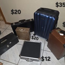 (carry on suitcase Sold), briefcase $20, 8 track cassette case $20, binder case $12 microscope box $20, miscellaneous box $20
Pick up in Harl