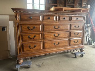 Solid Wood Dresser with Mirror 69” Long – Great Condition