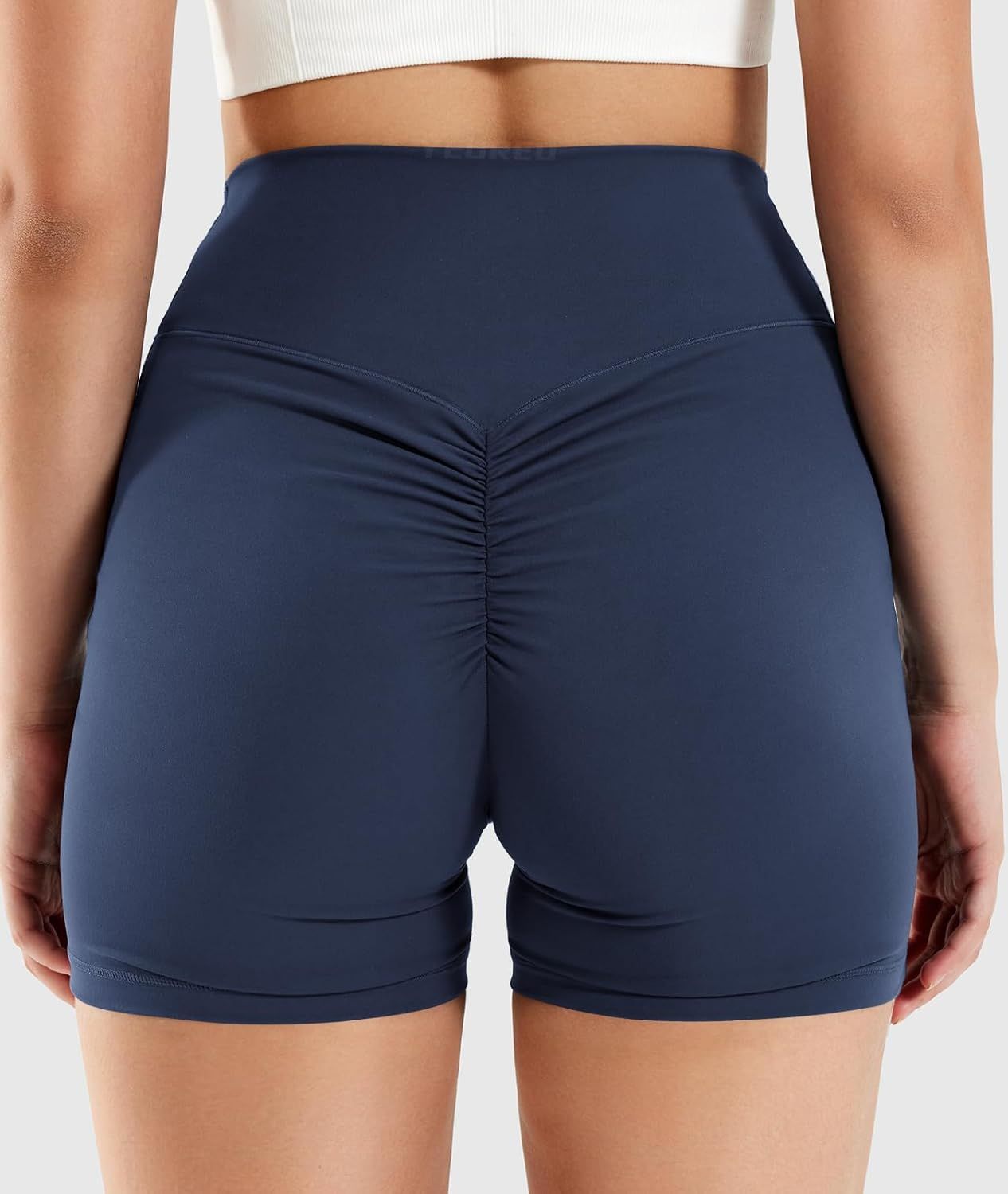 Women’s Navy Blue Seamless Scrunch Workout Shorts – Size L
