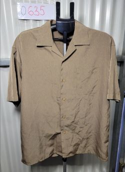 Amplify Brown Short Sleeve Button Up Shirt, size L (0635)