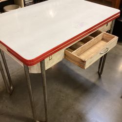 Farmhouse Style Enamel Top Table With Pullouts