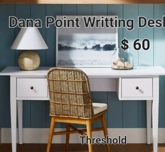 New Dana Point White Wood Writing Desk Threshold