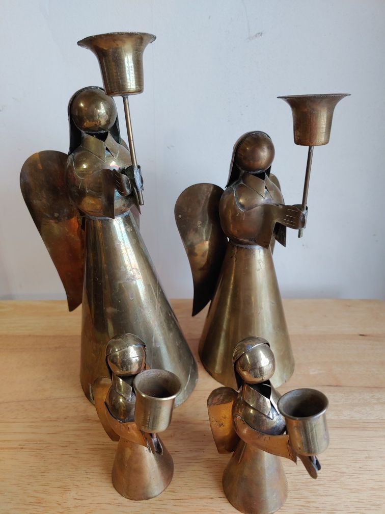 Set of 4 Copper Angel Candle Holders Home made Christmas Decor Wings