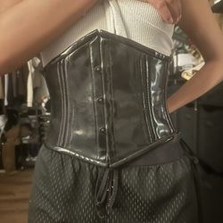 Black Leather Top Drawer Waist-Only Corset – Size Large
