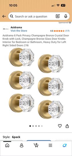 6-Pack Privacy Champagne Bronze Crystal Door Knob with Lock (2)