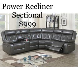 Taupe Power Recliner Sectional With Storage Center Console And Cup Holders Gel Leatherette Brand New In Box Firm Price $999