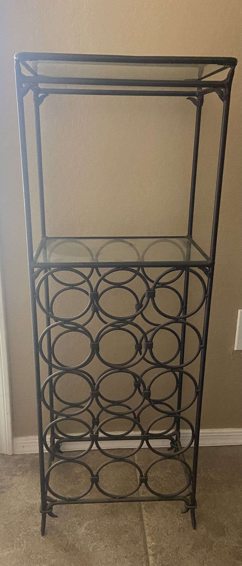 Wrought Iron Wine Rack with Glass Shelves