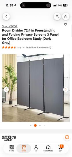 New Room Divider 72.4 in Freestanding and Folding Privacy Screens 3 Panel for Office Bedroom Study (Dark Gray)  1 for $40 All 3 for $100