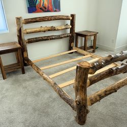 Queen Log Cabin Bed Frame With Nightstands 