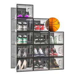 X-Large 12 Pack Shoe Organizer,Stackable Ultra Transparent Plastic Shoe Box for Closet,Durable Shoe Storage,Substitute shoe rack Fit for Women/Men Hig
