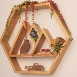 Handmade Geometric Wall Shelf – Rustic Modern Decor (24" x 25") – $80