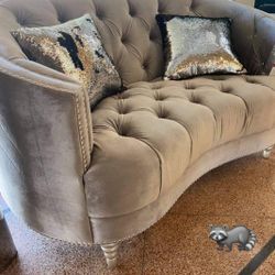 AVONLEA 2 PCS TUFTED GREY LİVİNG ROOM SETS SOFAS AND LOVESEATS 