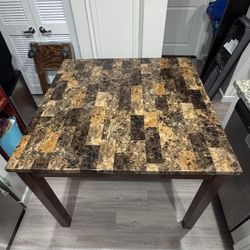 42x42 Marble Look Dining Table 36H Dark Wood Base