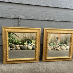 2 Gold Square Mirrors 