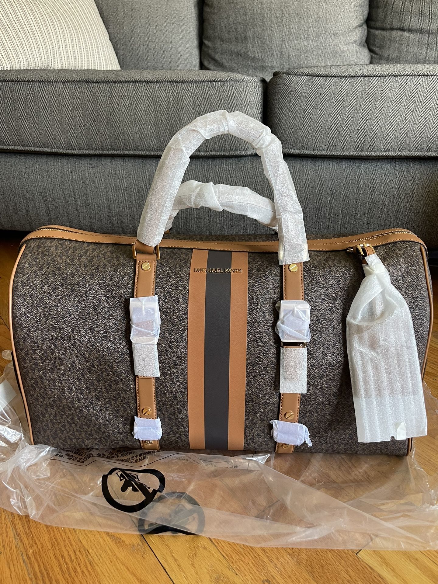Michael Kors Bedford Travel Large Logo Stripe Weekender Duffle Bag