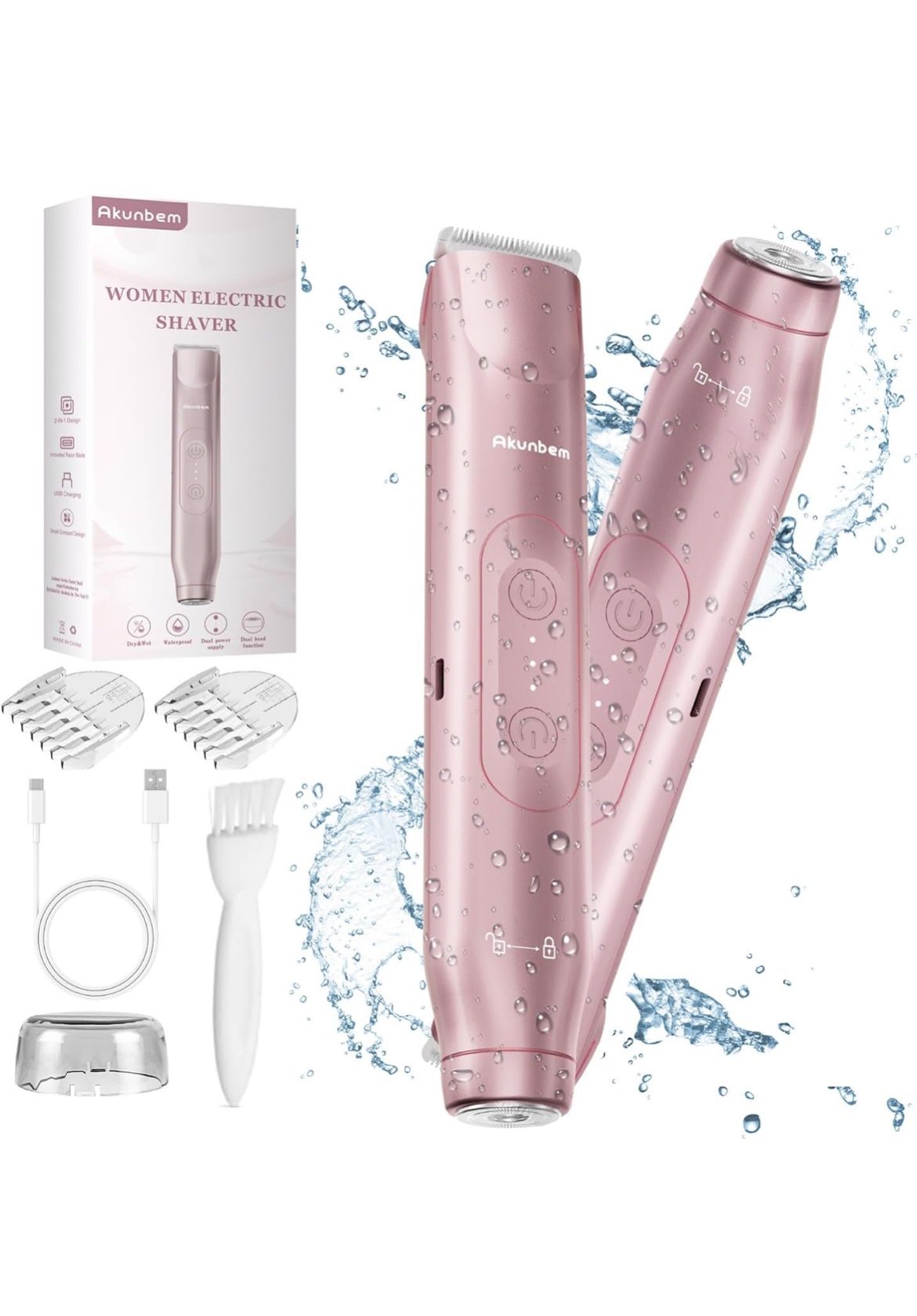 2 in 1 Women Electric Shaver Dual Head Bikini Trimmer for Women IPX7 Waterproof Wet & Dry Use Body Hair Trimmer and Facial Hair Remover for Bikini Und
