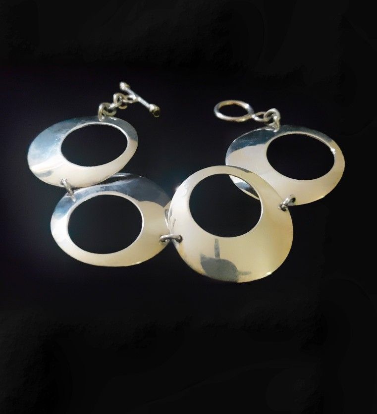 7.25" Artisan Handcrafted Solid Sterling Silver Modernist Concave Oval Link Bracelet. MINT!