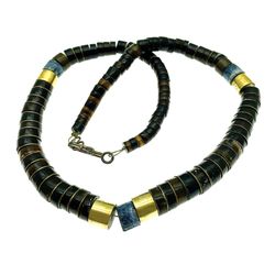 Southwestern Blue Coral Pen Shell Heishi Necklace - Choker with Graduating Natural Beads- Vintage Unisex Jewelry Gift