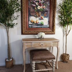 Small Lightweight Rustic Farmhouse Style Desk Table Vanity With Stool